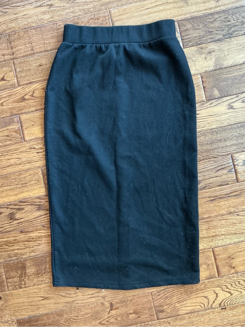 RD Style Black Ribbed Midi Skirt Women’s High Waist Stretch Pencil Skirt